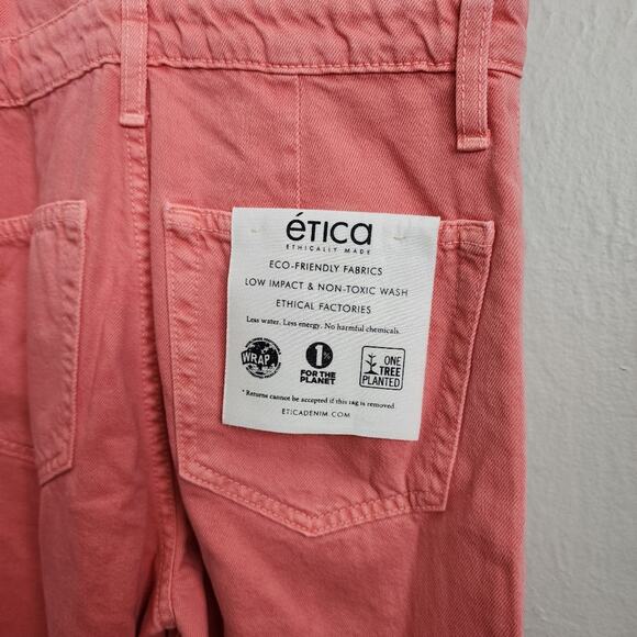 Etica Anthropologie Camden Denim Jumpsuit Coral Wide Leg Utility Small NWT - Picture 15 of 16